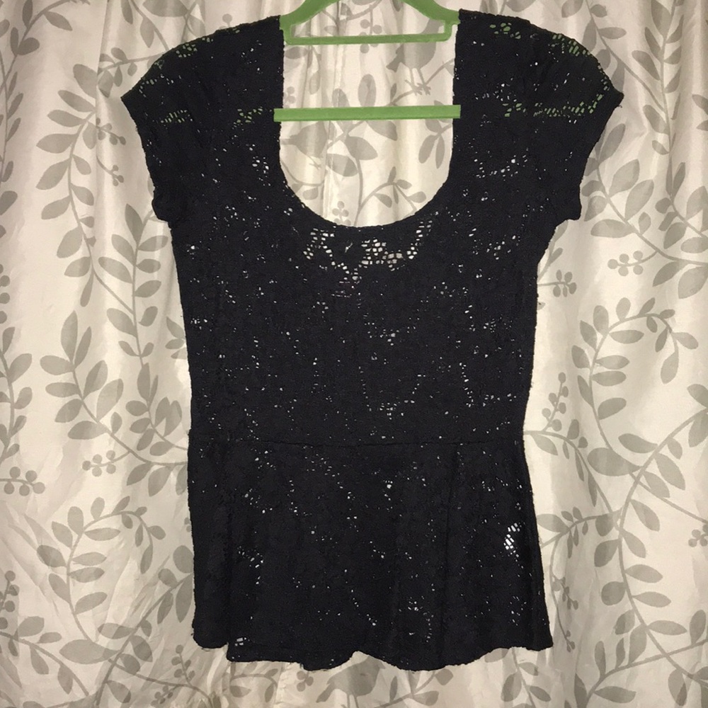 Black sheer lace peplum top